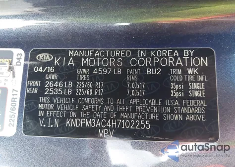 2017 Kia Sportage Lx z USA, uszkodzony, nr VIN KNDPM3AC4H7102255